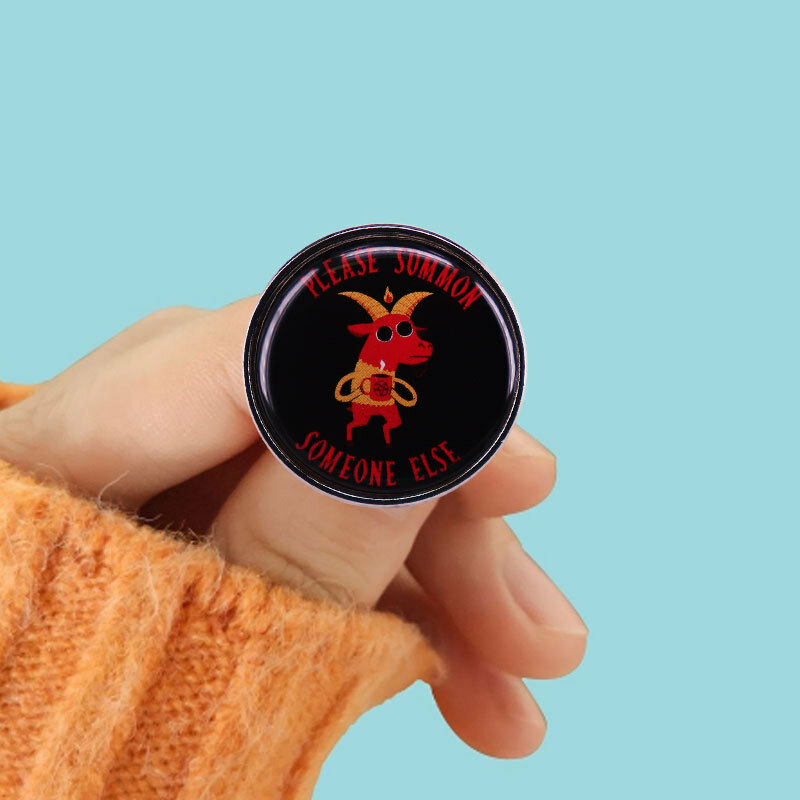"Please Summon Others." Goat Satan Devil Jewelry PinFashionable Creative Cartoon Brooch Lovely Enamel Badge Clothing Accessories