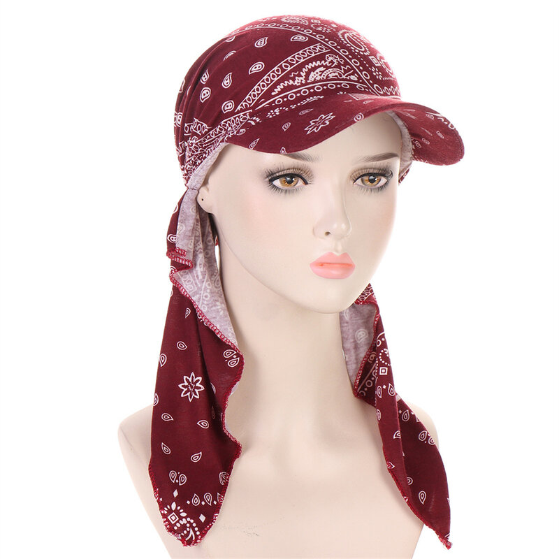 Topi Turban Hijab Muslim untuk wanita, topi bisbol, topi matahari, syal kepala, motif bunga, syal lembut untuk wanita