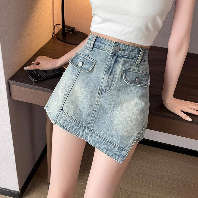 Krótkie spodnie damskie spódnice jeansowe Mini spodenki damskie spódnica dżinsowa z kieszenią oferują bezpłatną wysyłkę Streetwear Y2k Vintage Premium V