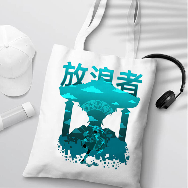 Genshin Impact Scaramouche Print Shopping Bags Cartoon Tote Bag Canvas Handbags for Women Eco Bag