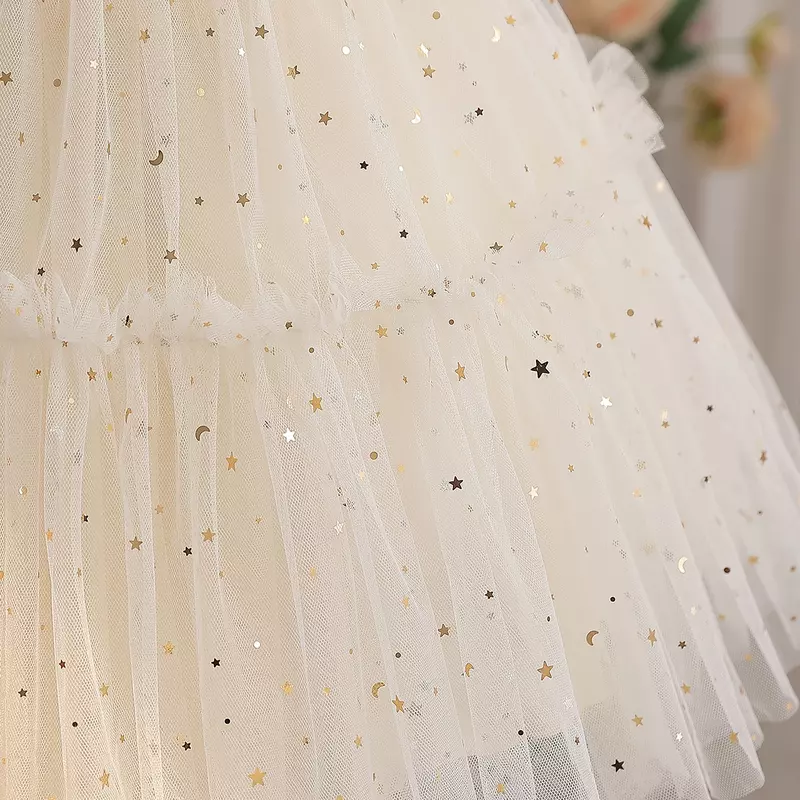 퍼프 슬리브 스팽글 투투 가운 여아 파티 공주 드레스, 아기 샴페인 1 세 생일 의상, 어린이 여름