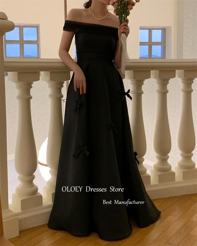 OLOEY Simple Black A Line Korea Wedding Photoshoot Dresses Strapless Bowknot Ankle Length Bridal Gowns Formal Party Dress