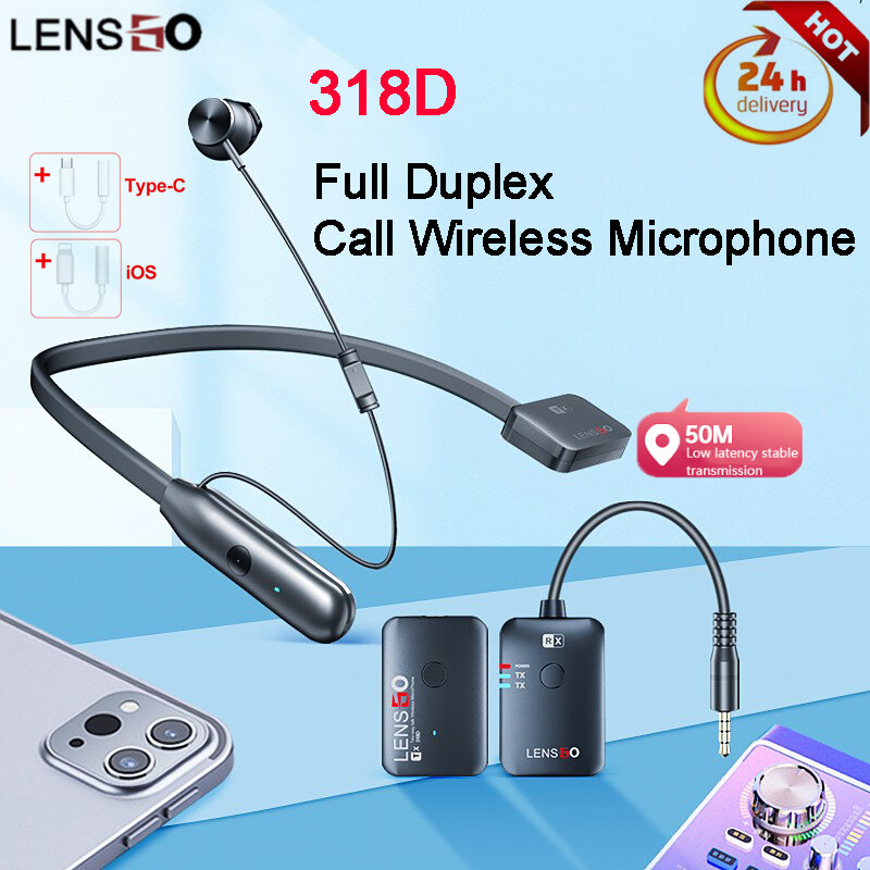 LENSGO-318D 2.4G 무선 마이크 시스템/레코더 소음 감소 미니 넥 마이크, 전화/카메라/컴퓨터/사운드 카드 용