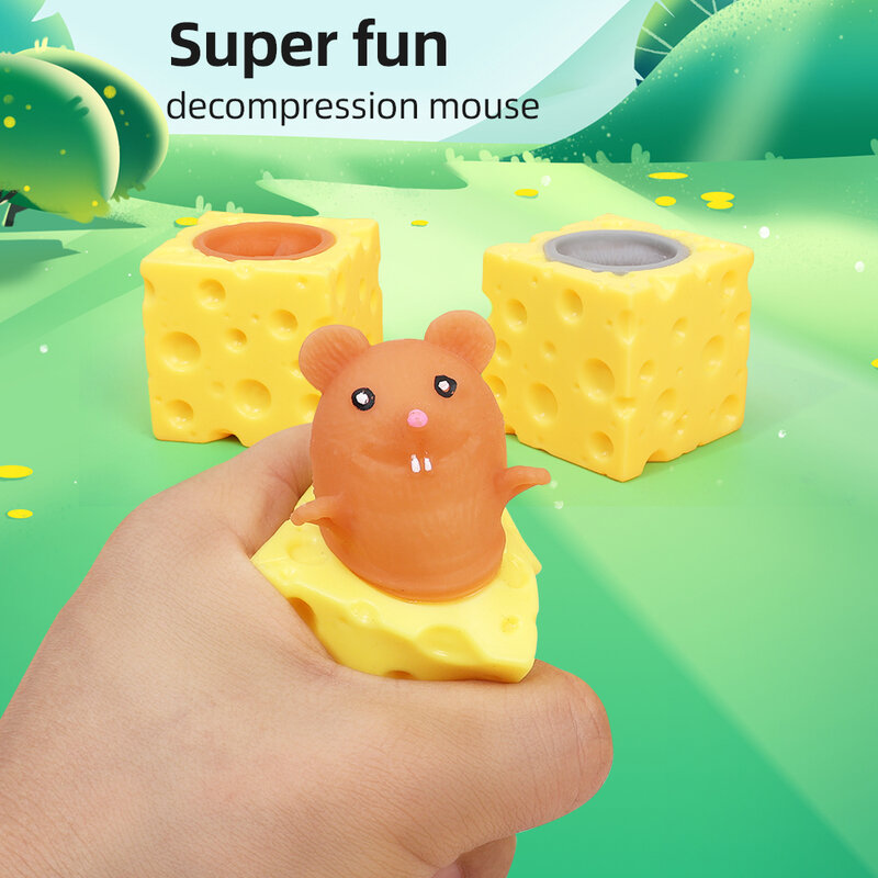 Выдвижная забавная игрушка-сжималка с мышкой и сыром, антистрессовые фигурки-прятки, игрушки для снятия стресса для детей и взрослых, крыса с сыром