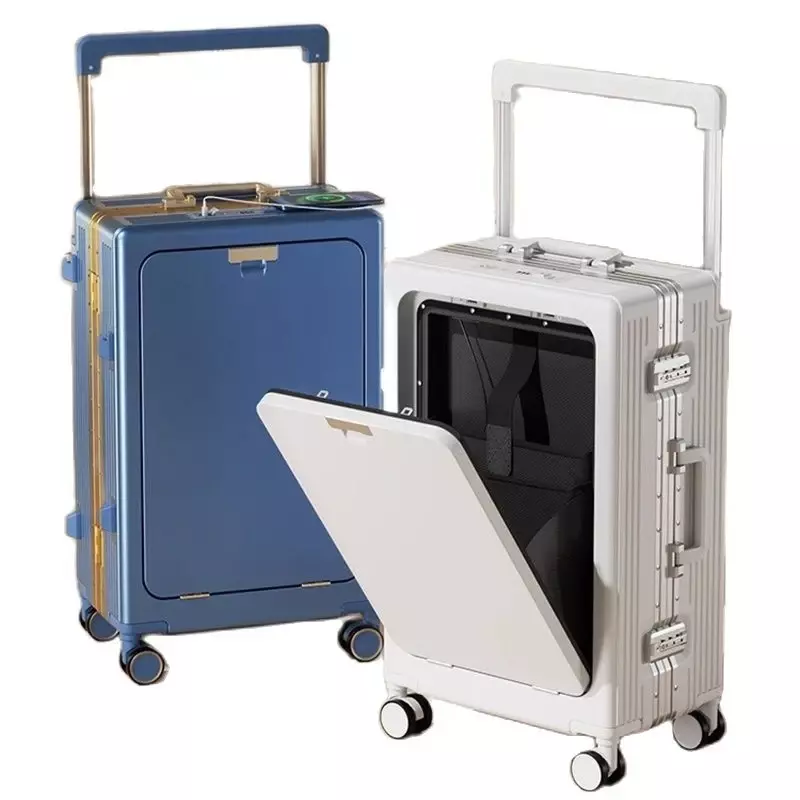 Srebrny szeroki bagaż na kółkach otwór z przodu wielofunkcyjny Port ładowania USB 20 Cal na pokład Lockbox biznesowa walizka na notebooka
