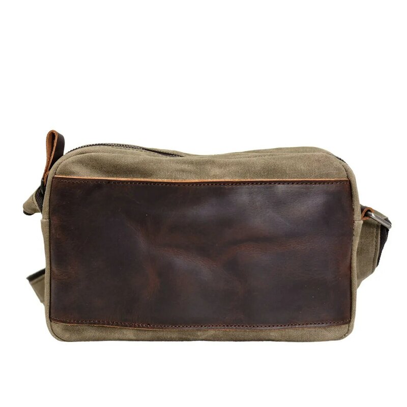 Retro Wax Canvas Men's Shoulder Bag with Head Layer Cowhide and Horizontal Crossbody Bags