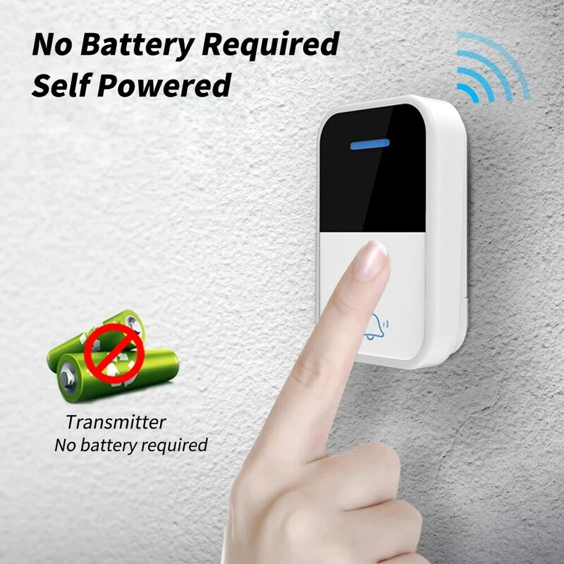 Wireless Doorbell Self Powered Outdoor Waterproof Smart Home Door Bell 38 music switching EU plug No battery requirement