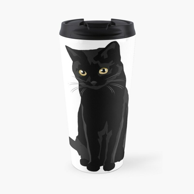 Taza de café de viaje de gato negro, juegos de tazas de café, taza de café negra