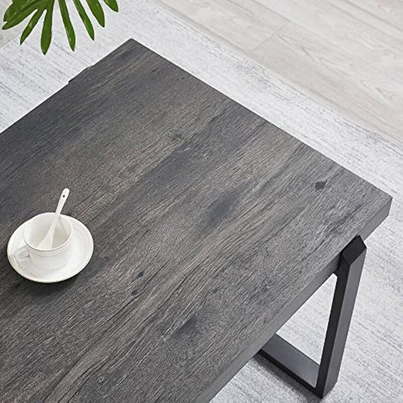 EXCEFUR 커피 테이블, 소박한 목재 및 금속 중심 테이블, 거실용 모던 칵테일 테이블, 회색
