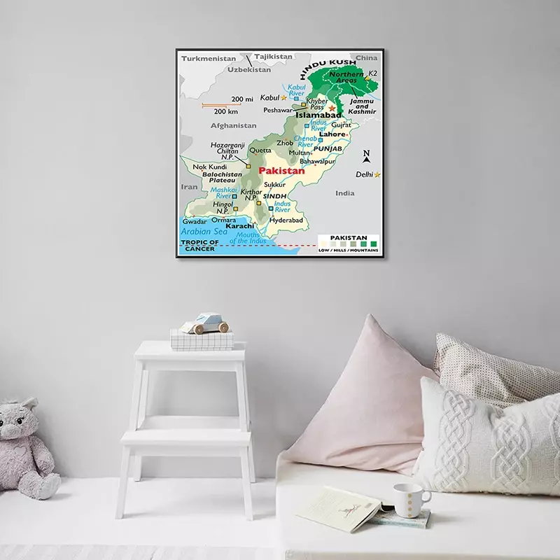 60*60 см карта Пакистана настенный художественный печатный плакат без рамки холст живопись для гостиной домашний декор школьные принадлежности