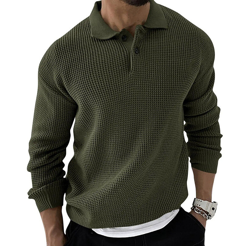 Мужской модный городской облегающий вязаный свитер с длинными рукавами и отложным воротником