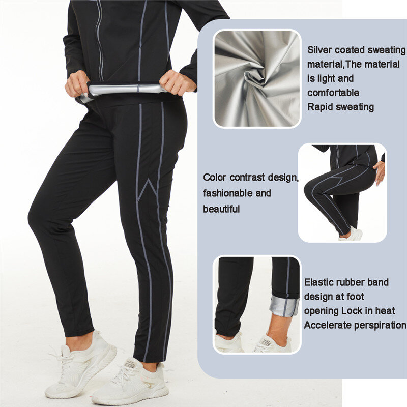 LAZAWG 여성 체중 감소 사우나 양복 땀 슬리밍 뜨거운 열 긴 소매 상단 체중 감소 Legging Shapewear 바디 셰이퍼 세트