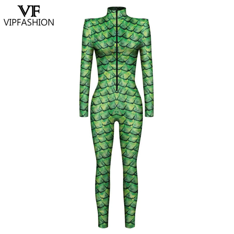 VIP FASHION Sexy Woman Snake Pattern 3D Digital Printing Ladies Cosplay Costumes Zipper Tight Long Sleeve  Zentai Bodysuits
