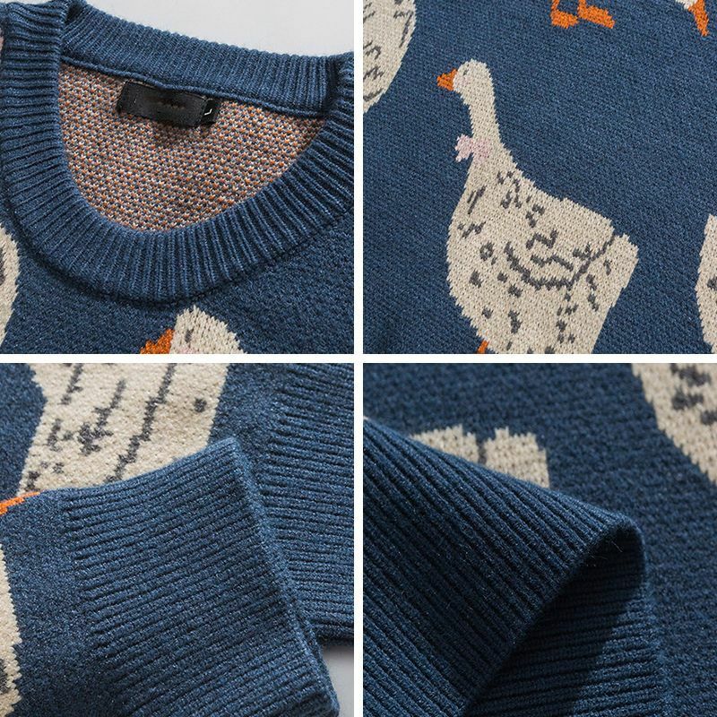 Szykowny sweter z dzianiny z motywem kaczki z motywem zwierzęcym i gęsim, Harajuku, swobodny dekolt z okrągłym dekoltem, odzież uliczna Oversize jesienny zimowa bluza
