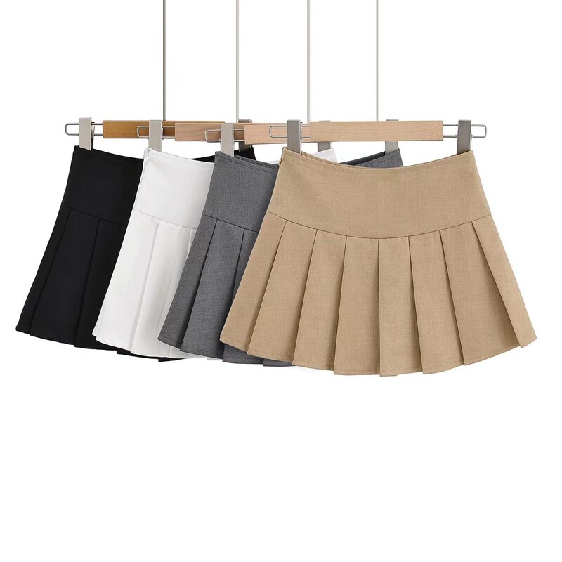 2023 Verão Saias De Cintura Alta Mulheres Sexy Mini Saias com Shorts Saia Plissada Do Vintage Saias De Tênis Coreano Branco Preto Khaki