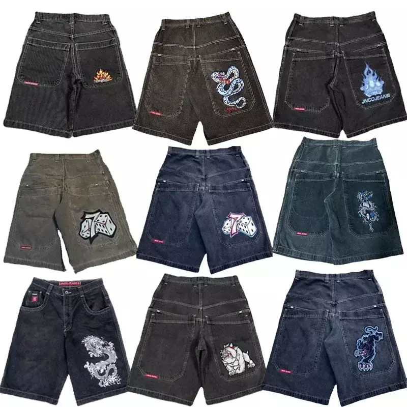 Y2K Hip Hop JNCO baggy jeans Denim Shorts vintage pattern Men Women Summer New Harajuku Gothic Men Basketball Shorts Streetwear