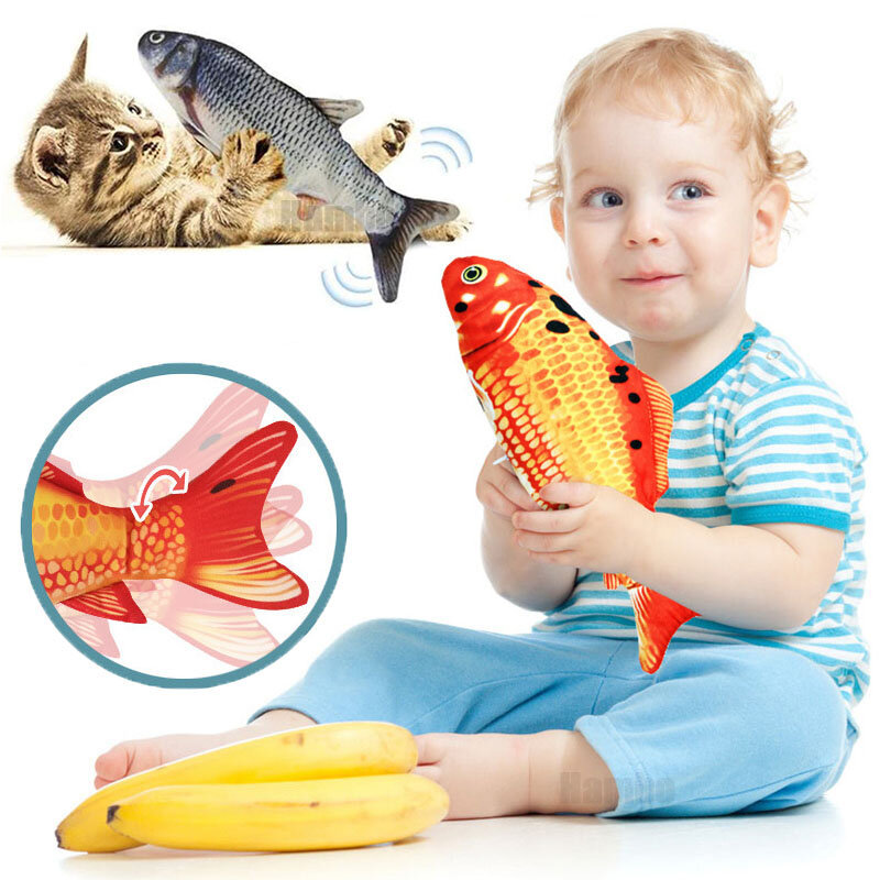 Неостанавливающаяся электрическая детская игрушка-Рыба для сна 2,0, игрушка-рыба с мягким хвостом и колебанием, игрушка с автоматической уборкой, плюшевая игрушка с USB-очками для маленьких кошек