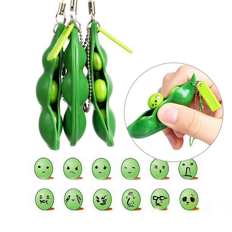Peapod Fidget Toy Squeeze A Bean Edamame Pea Keychain Keyring Extrusion Bean Pea Soybean Stress Relieving Antistress Toys