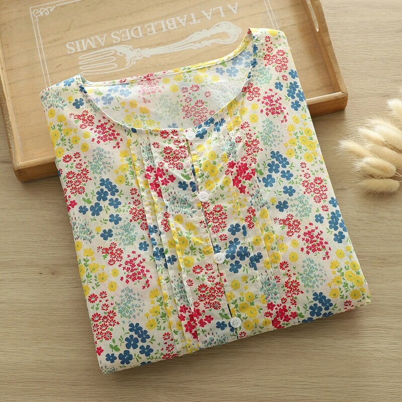 Camisas y blusas con estampado de hilo de algodón 100% para niña Mori, camisa Floral suelta de estilo japonés, blusa elegante para mujer, Tops de talla grande