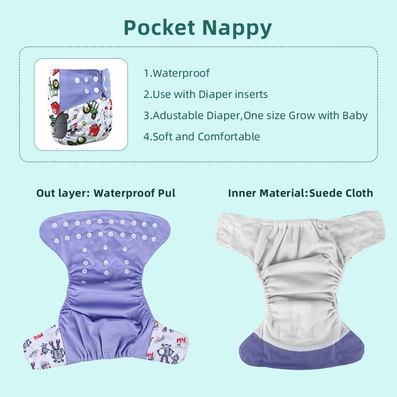 2023 New 5pcs/Set Reusable Baby Diaper Washable Ecological Adjustable Nappy Eco-friendly Diapers Fit 3-15kg Babies Nappy Inserts
