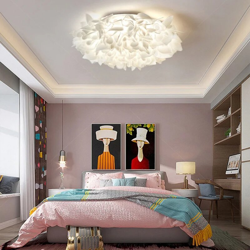 Romantic White Flower LED Ceiling Lights Bedroom Restaurant Living Room Lamp Remote Control Dimming Home Decor Hanglamp