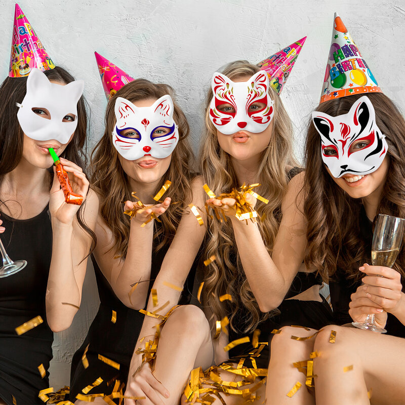 女性用の空白の猫の仮面舞踏会マスク、白い動物のマスク、空の顔、ハロウィーンのコスプレパーティー、therian wolfコスチューム、6個、10個、12個