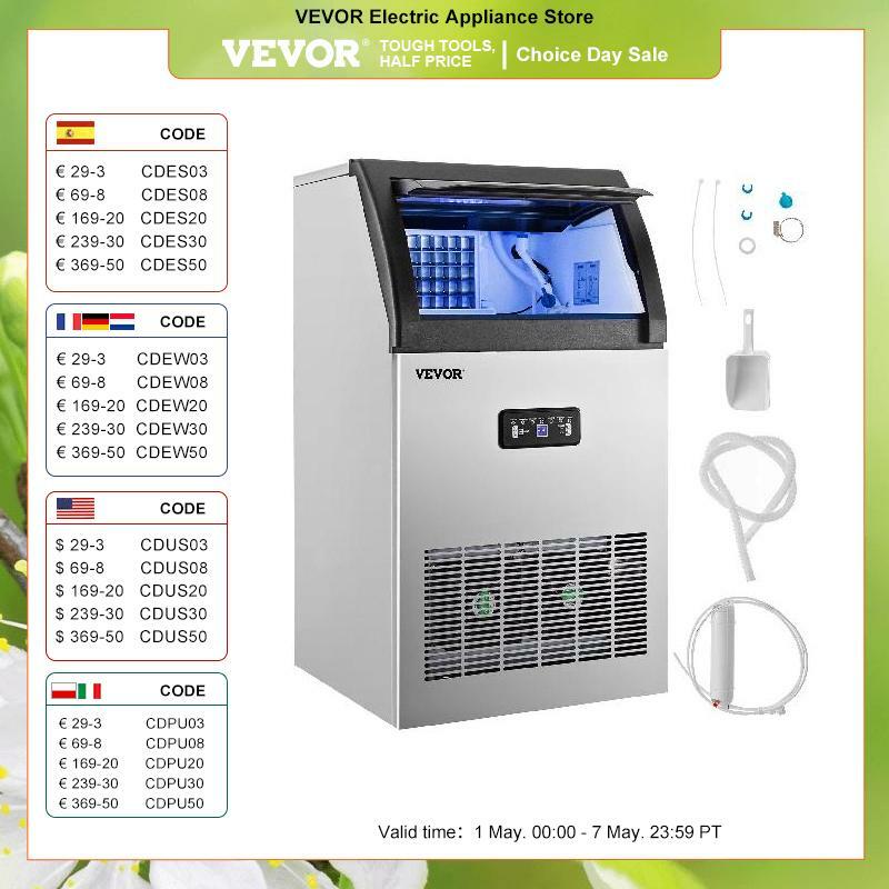 VEVOR Commercial Cube Ice Maker 55/70/90/120 KG/24H Freestanding Automatic Liquid Freezer Ice Generator Machine Home Appliance