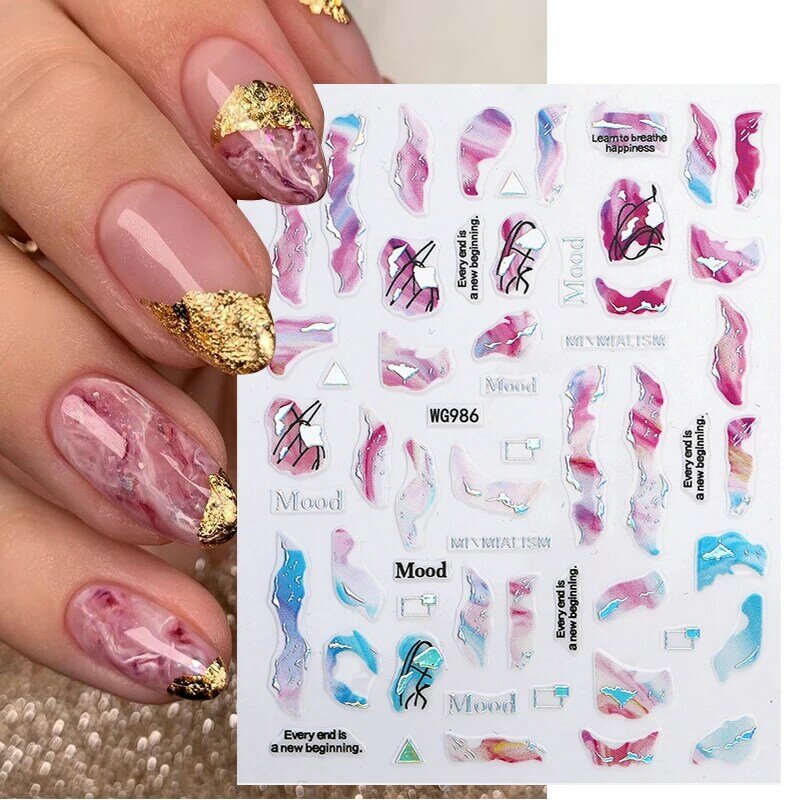 Adesivi per unghie in marmo viola Design del fumo decalcomanie per Manicure linee d'onda dorate cursore per unghie adesivo per inchiostro in fiore