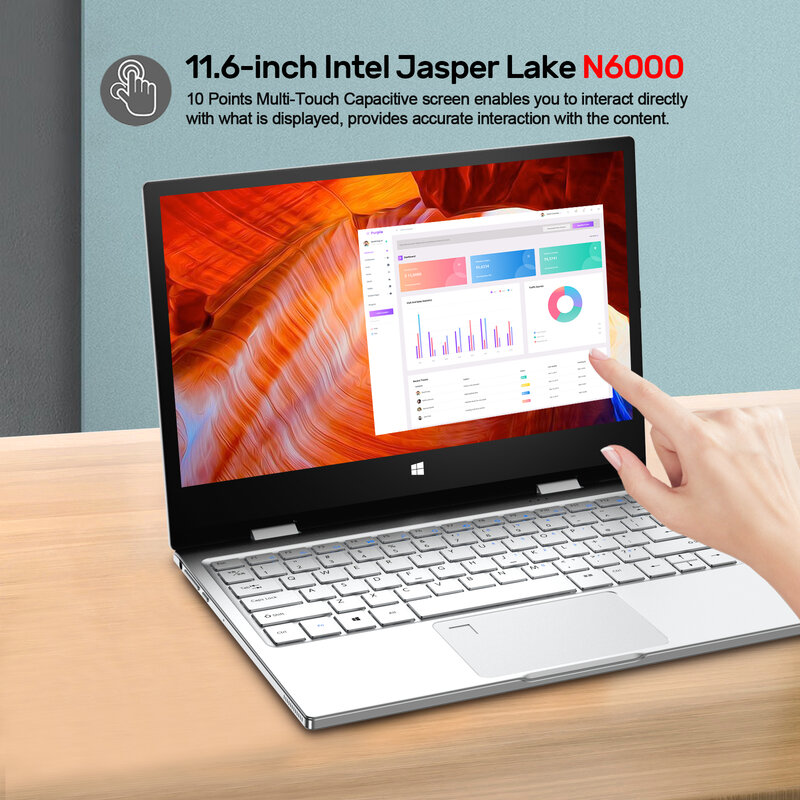 Touch Screen Mini Laptop, 11.6 Polegada IPS, N6000, 16 GB de RAM, 1TB SSD, Windows 11, 10, YOGA, Notebook PC, Gamer, Rotação de 360 °, computador portátil