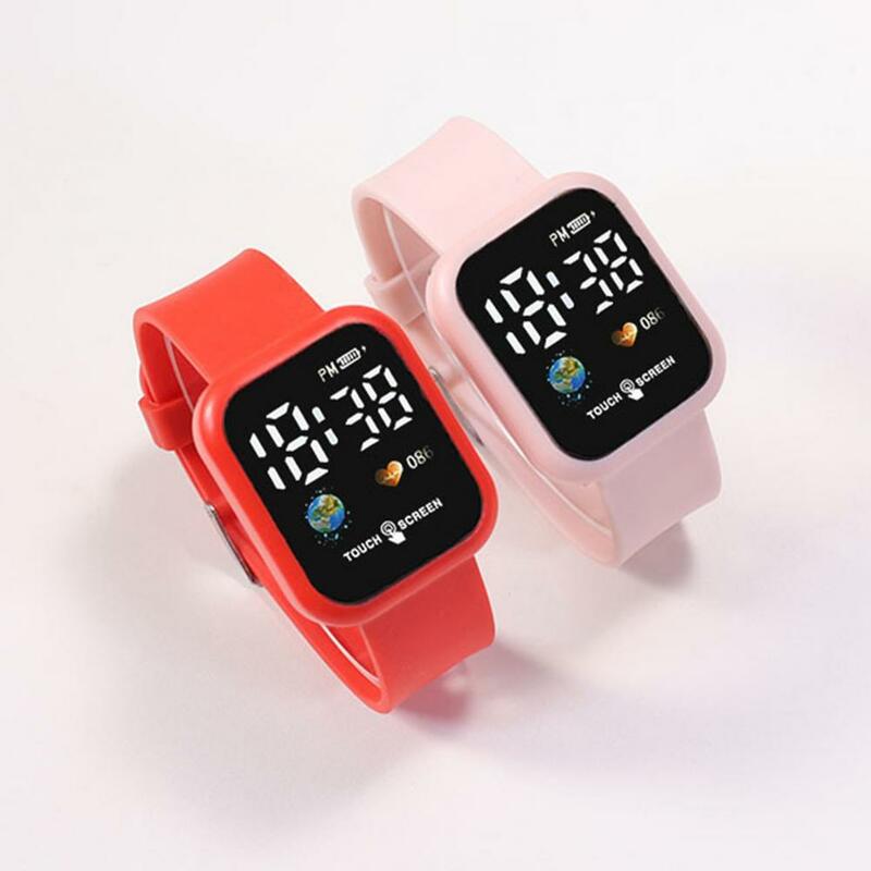 Smart Watch Earth Design Heart Rate Monitor Sport Watch Square Dial Touch Screen LED Digital Watch Silicone Wristband Smartwatch
