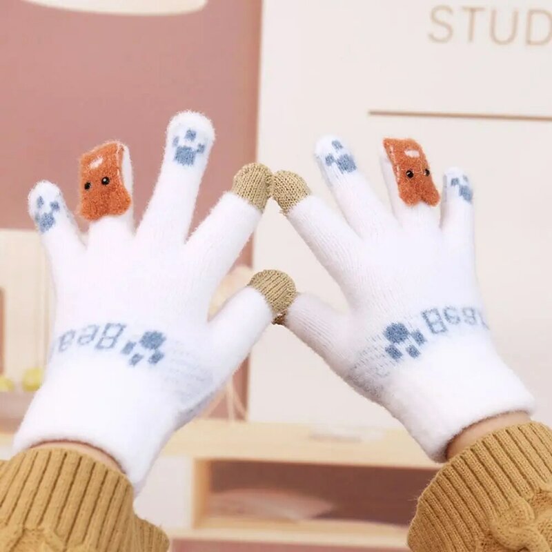 Słodkie niedźwiedzie zimowe pluszowe rękawiczki koreańskie ciepłe wiatroszczelne rękawice rowerowe zagęszczone jazda rękawiczki do ekranu dotykowego kobiet