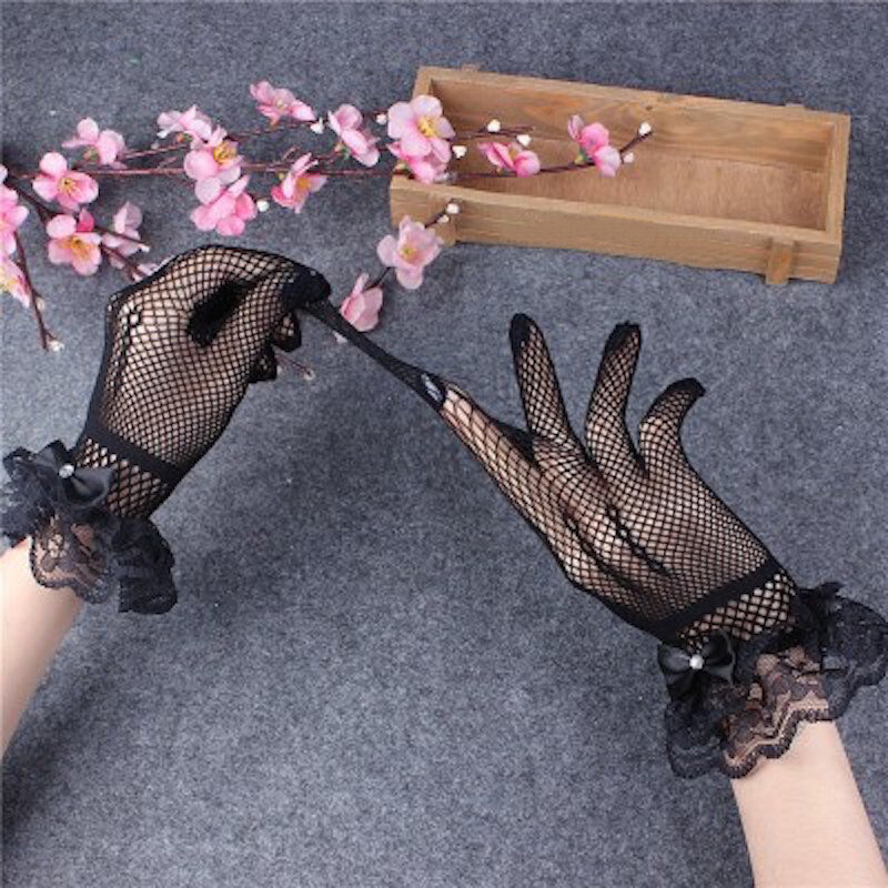 Damskie rękawiczki krótka, koronkowa eleganckie przezroczyste kabaretki czarne białe rękawiczki na bal maturalny w jednolitym kolorze ślubne rękawiczki na lato