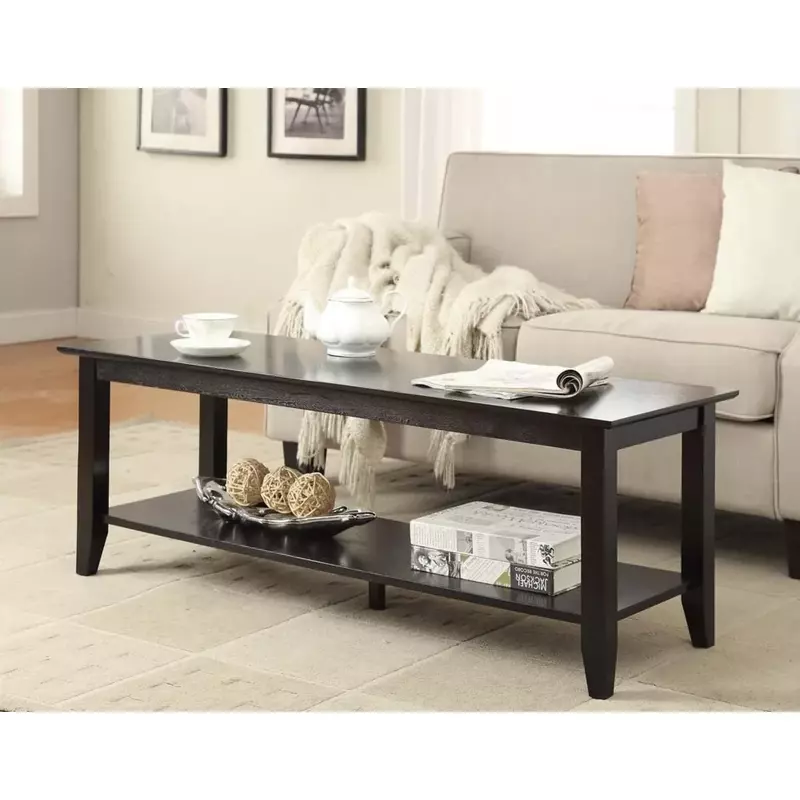 American Heritage Coffee Table with Shelf, Coffees Tables withs Storage for Living Room Black