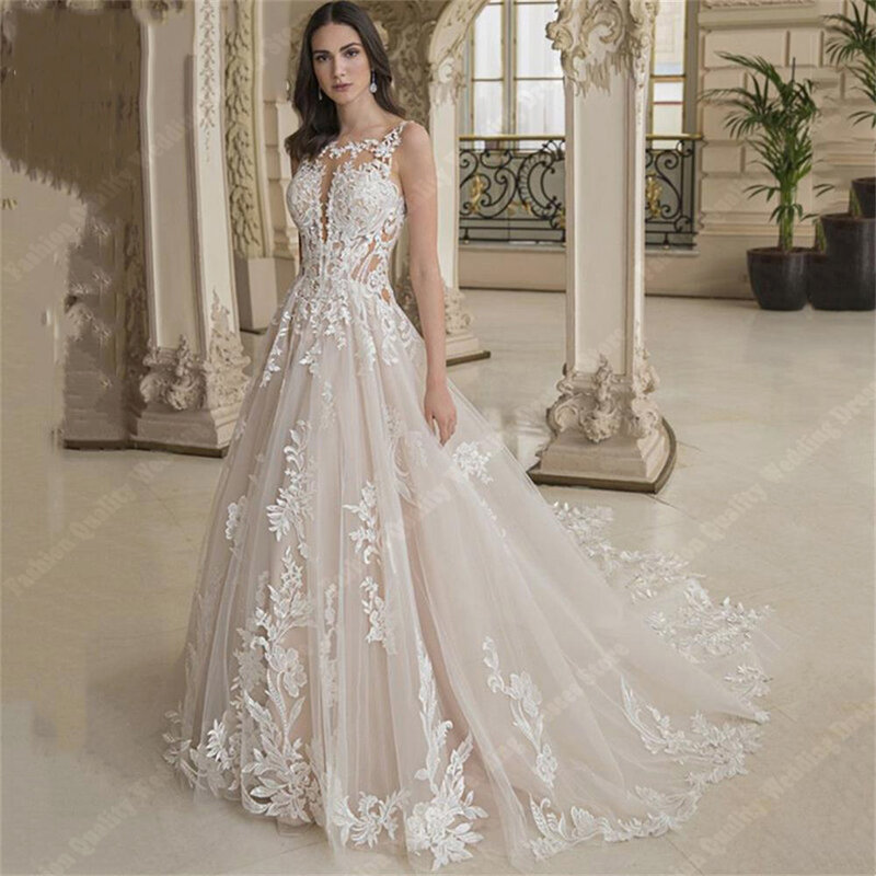 Elegant Gorgeous Women Wedding Dresses Mopping Length Princess Bridal Gowns Formal Handmade Lace Decals Party Vestidos De Novia