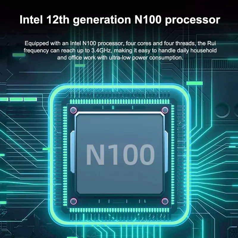 コンパクトなミニデスクトップPC, Intel 12th,n100,n95,32GB,ddr4,2テラバイト,ssd,wifi 6, 1000m,Windows 11, 10, 4コア,4スレッド3.4時間