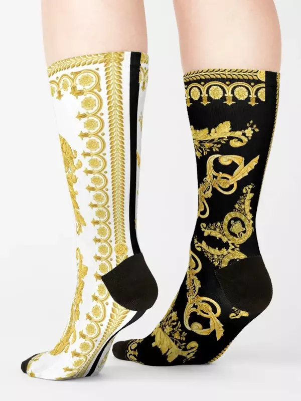 Calcetines VINTAGE con adorno barroco griego para hombre y mujer, medias de GoldenMeander y Meandros, bonitos calcetines de baloncesto kawaii para niños