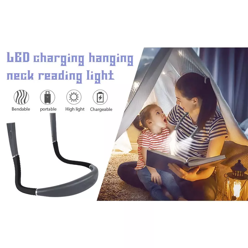 Neck Reading Light USB Rechargeable Portable Handsfree Flexible Book Lights 3 Colors Brightness Stepless Dimming Flashlight