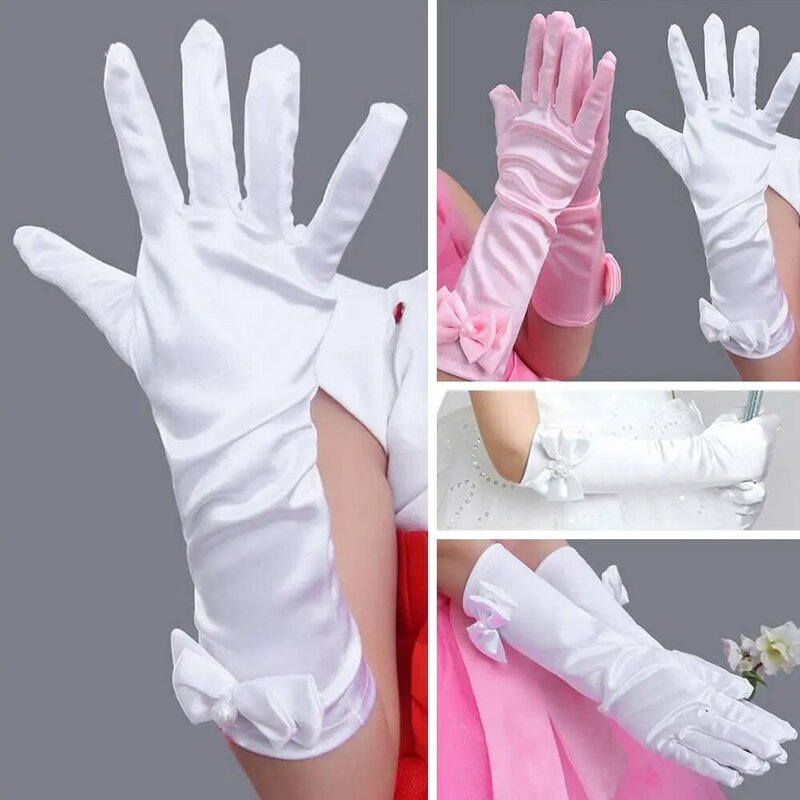 Satin Sequins Children's Wedding Dress Full Finger Mittens Children Long Gloves Stage Gloves Princess Skirt Accessories