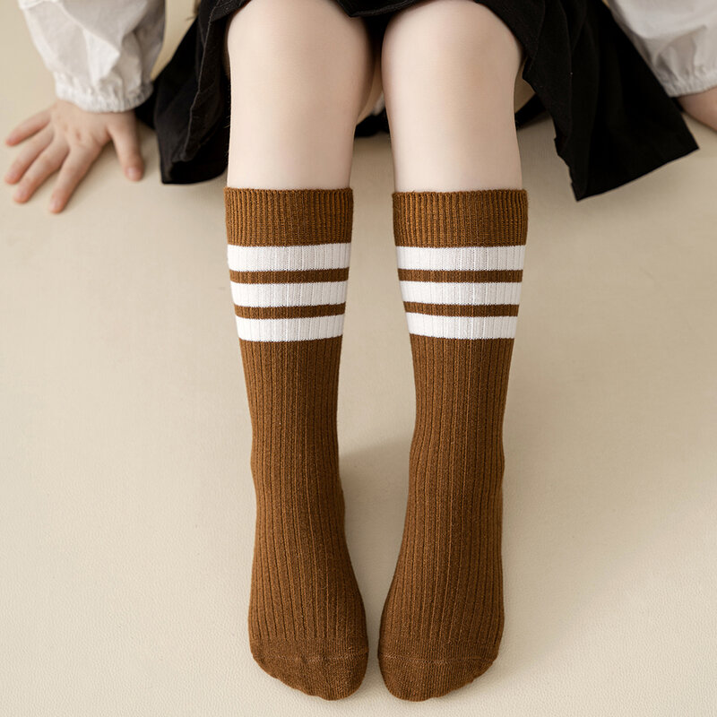 Calcetines hasta la rodilla para niños y niñas, medias deportivas cálidas de algodón, estilo coreano a rayas blancas y negras, 6 pares, Otoño e Invierno