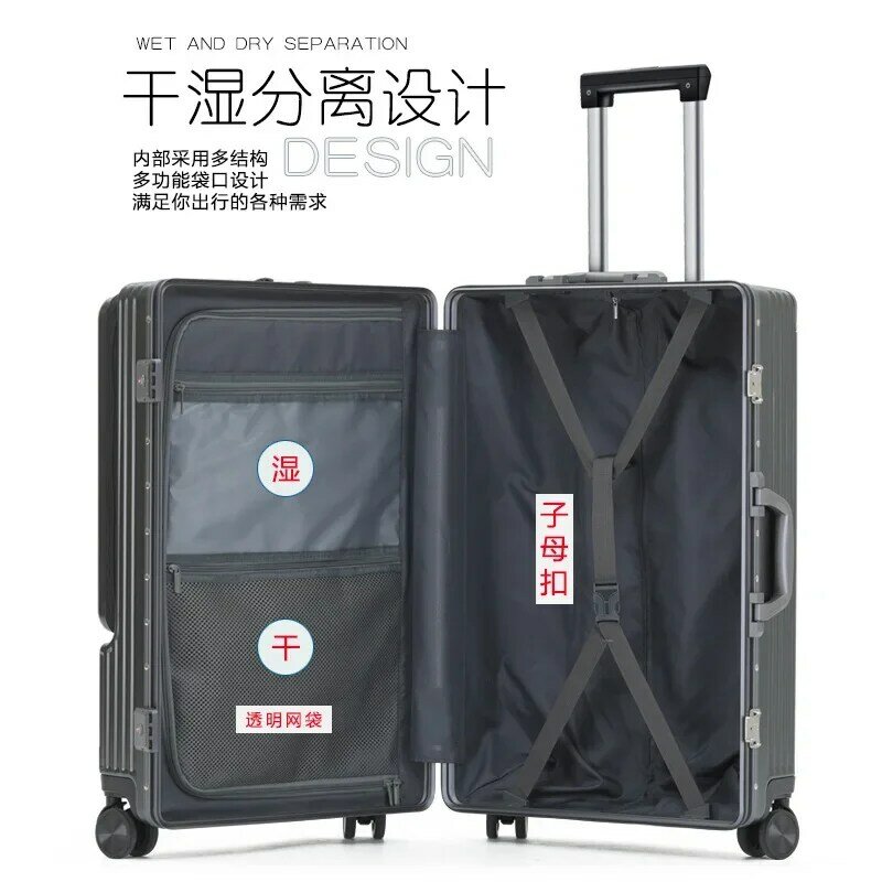 Bagażowa wielofunkcyjna walizka podróżna aluminiowa rama drążek sterowniczy Port ładowania USB z uchwytem na składany kubek torba na pokład