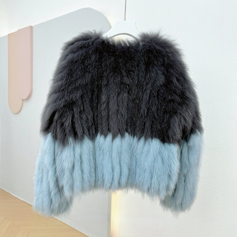 Discount Real Fur Coat Natural Fox Fur Winter Warm Jacket Women Woven Fur Ladies Short Coat Fur Strip Sewed Toghter Fashion New