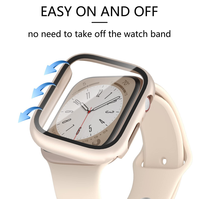 Vidro e Estojo para Apple Watch, Capa Protetora de Tela, Acessórios SmartWatch, Série iWatch 3, 4, 5, 6, SE, 7, 8, PC, 45mm, 44mm, 41 milímetros, 40 milímetros