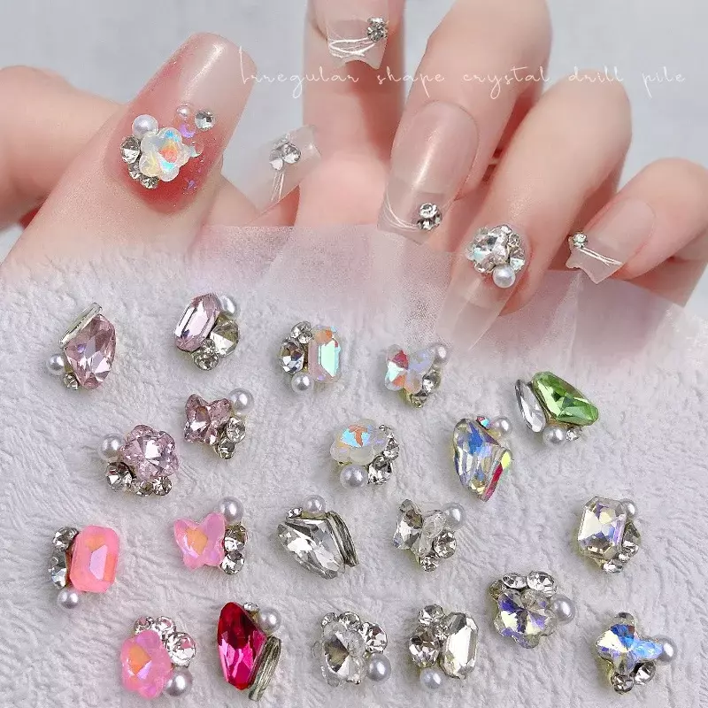 10pcs Irregular Shape Small Size Nail Pile Diamond Jewelry Pearl Butterfly Crystal Decoration Manicure DIY Design Ornaments