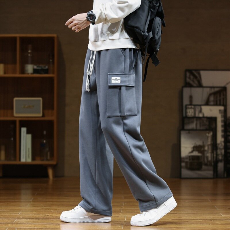 Spring Autumn New Sweatpants Men Multi-Pockets Drawstring Cotton Casual Track Pant Male Loose Straight Trousers Large Size 8XL