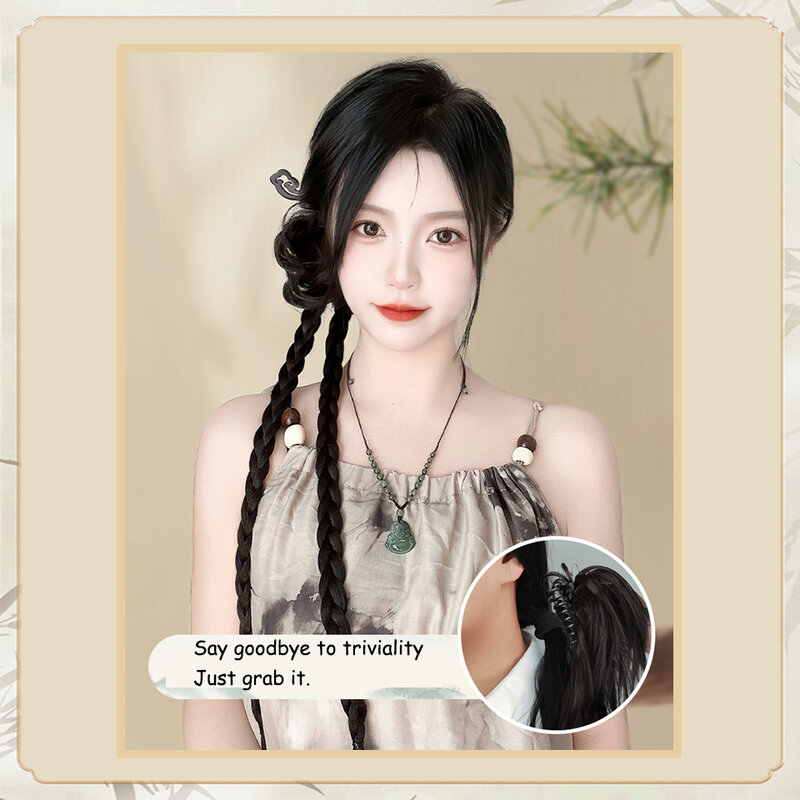 New Chinese wig braid ponytail female braiding Hanfu grasping clip contracting antique twist long braid boxing braid wig