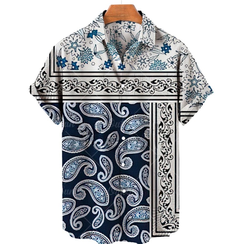 قميص رجالي غير رسمي مطبوع ثلاثي الأبعاد بصدر واحد ، ملابس عصرية ، زهرة الكاجو ، قمم ، هاواي ، مستوردة