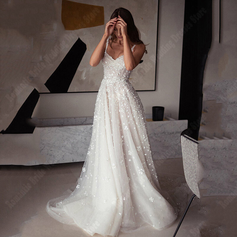 Seksowna tiulowa suknia ślubna w linii A dla kobiet romantyczna lista popularnych bez rękawów do mopowania księżniczki na imprezę Vestidos De Noivas