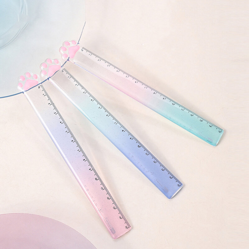 Gradient Color Cat Paw Ruler School Supplies Kawaii Stationery Transparent 15cm Drawing Tool Cute Stationery Regla Student Rule