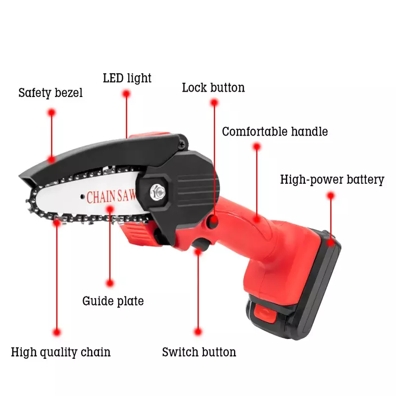 Rechargeable Cordless Mini Electric Chainsaw Woodworking Saw One-Handed Electric Saw Garden Logging Lithium Electric Chainsaw