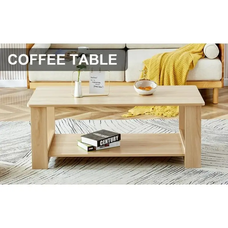 더블 레이어 커피 테이블, MDF 소재, 거실에 적합, 43.3 인치 * 21.6 인치 * 16.5 인치, 커피 테이블